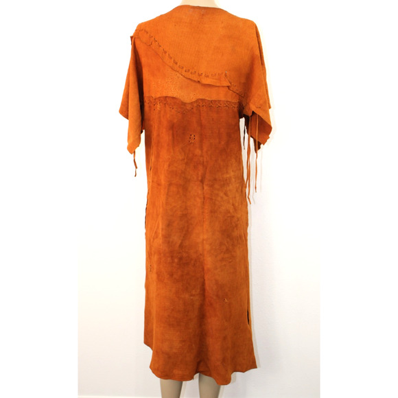 Vintage Skin Hide Leather Handmade Native American Style Dress Beads Fringed O/S - Picture 7 of 16